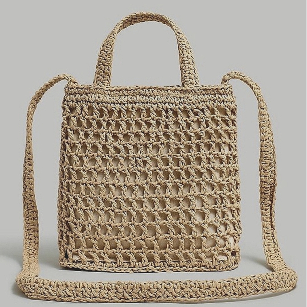 NWT Madewell The Small Transport Straw Crossbody In Desert Dune